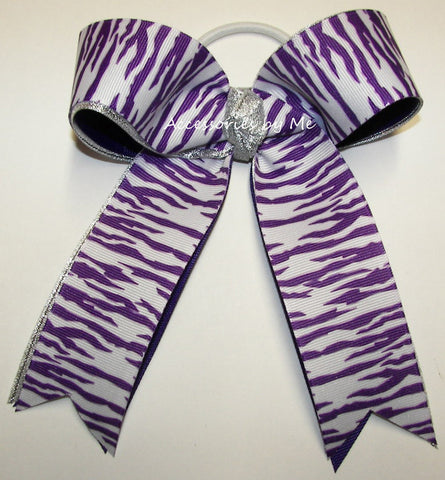 Tigers Purple White Silver Ponytail Holder Bow