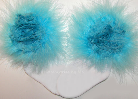Turquoise Rose Marabou Feather Socks