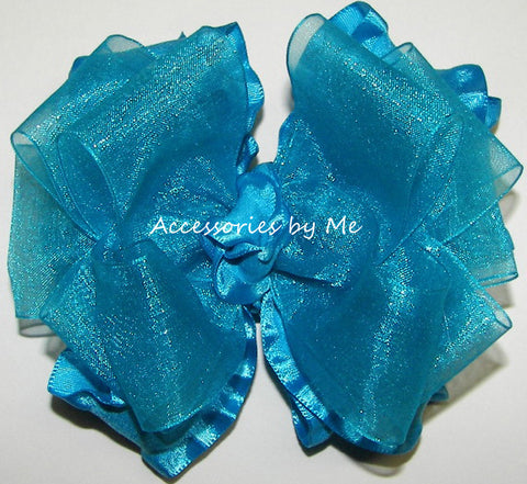 Turquoise Blue Organza Ruffle Hair Bow