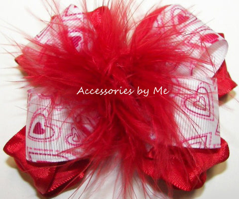 Valentine's Day Red Marabou Hair Bow