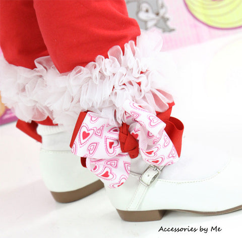 Valentine's Day Red White Hearts Bow Socks
