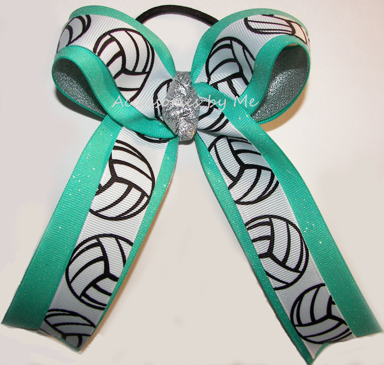 Volleyball Tropic Glitter Silver Metallic Ponytail Bow