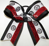 Volleyball Black Red Glitter Big Cheer Bow