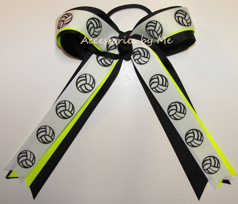 Volleyball Neon Yellow Black Ponytail Bow