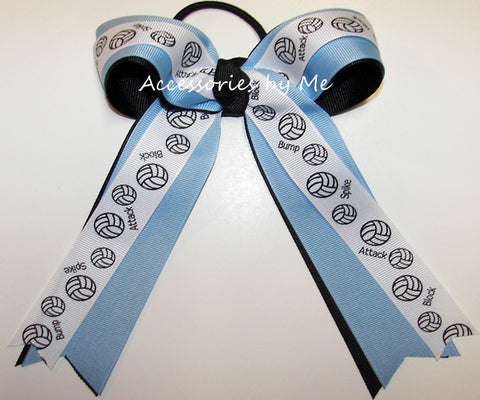 Volleyball Blue Black Ponytail Holder Bow