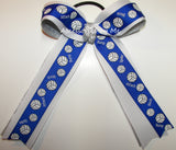 Volleyball Royal Blue White Silver Ponytail Bow