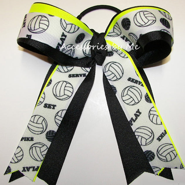 Volleyball Neon Yellow Black Ponytail Bow