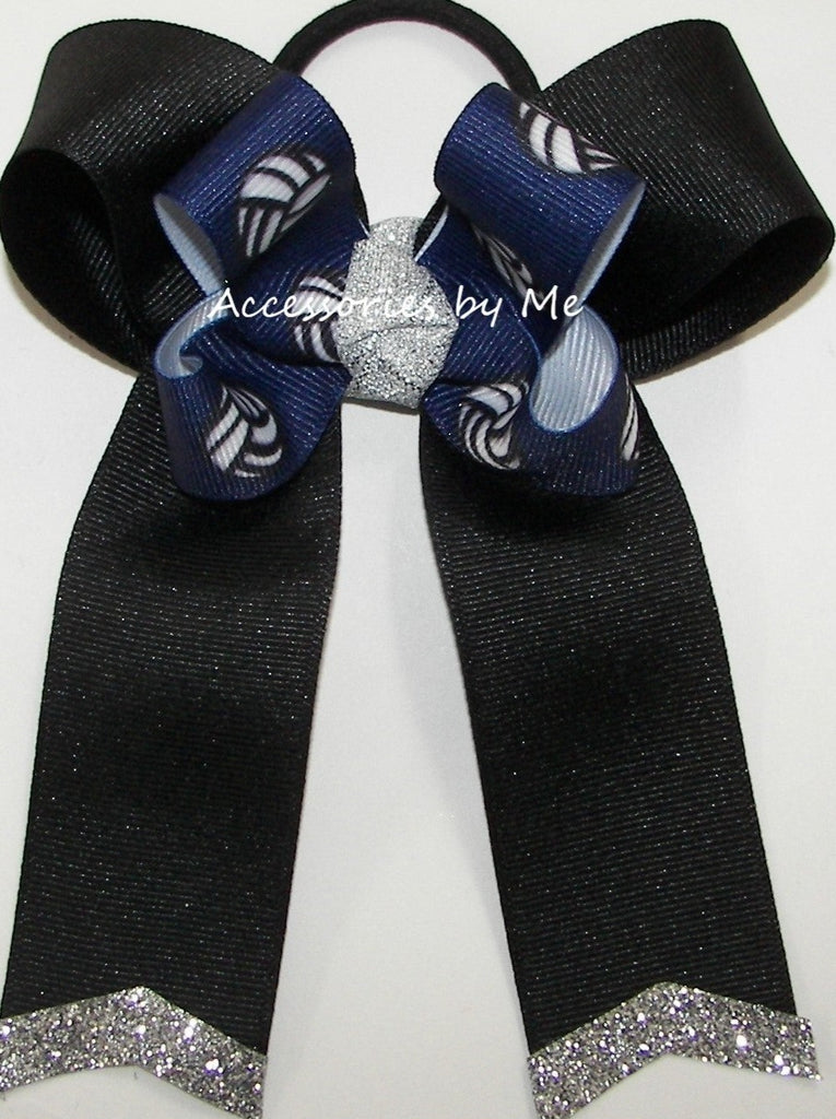 Volleyball Navy Blue Black Silver Glitter Hair Bow