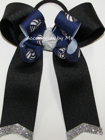 Volleyball Navy Black Silver Glitter Hair Bow
