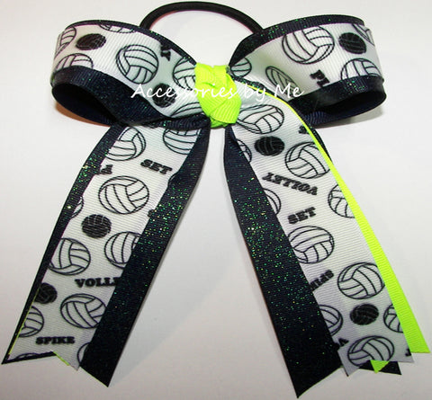 Volleyball Neon Lime Navy Sparkly Bow