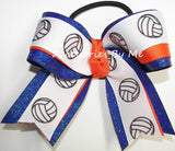Volleyball Orange Blue Glitter Hair Bow