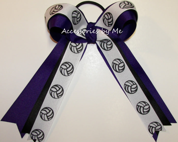 Volleyball Purple Black Ponytail Bow
