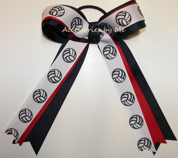 Volleyball Print Red Navy Blue Ponytail Bow
