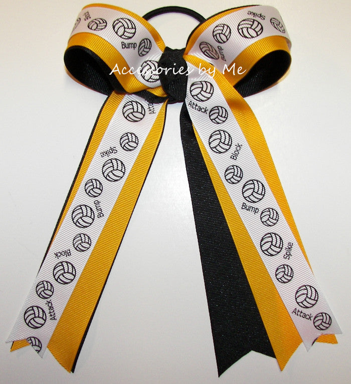 Volleyball Yellow Gold Black Ponytail Bow