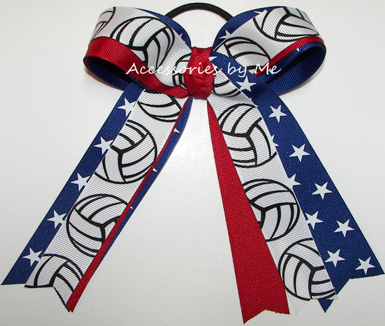 Volleyball Red Royal Stars Ponytail Bow