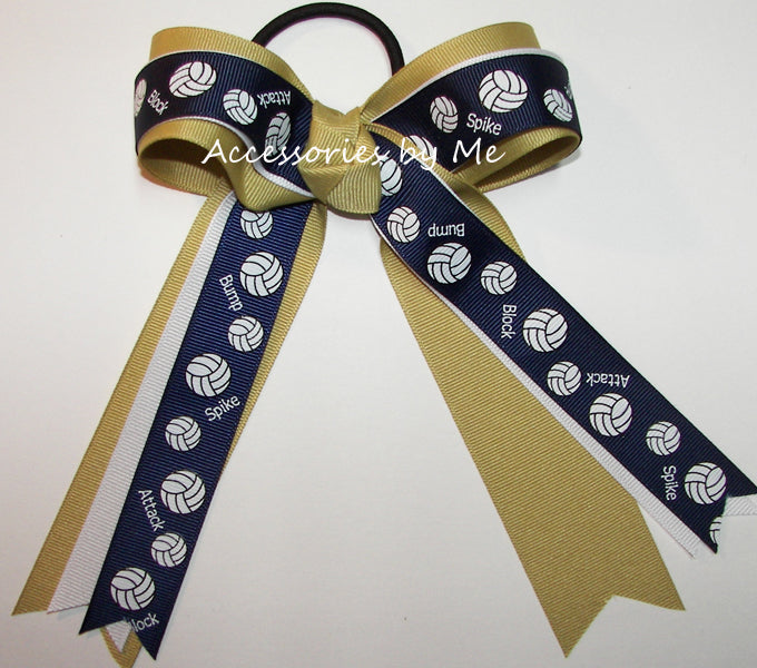 Volleyball Navy Blue White Athletic Gold Ponytail Bow