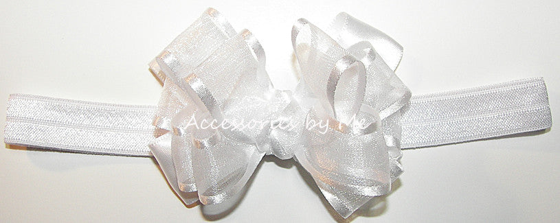 Baptism White Organza Satin Bow Headband - Accessories by Me