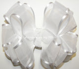White organza Satin Trim Hair Bow