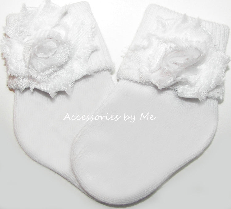 White Shabby Rose Flower Socks