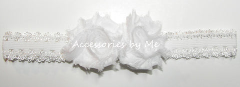 White Shabby Roses Lace Headband