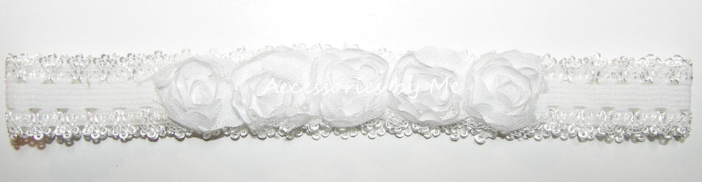 White Rose Flowers Lace Headband 