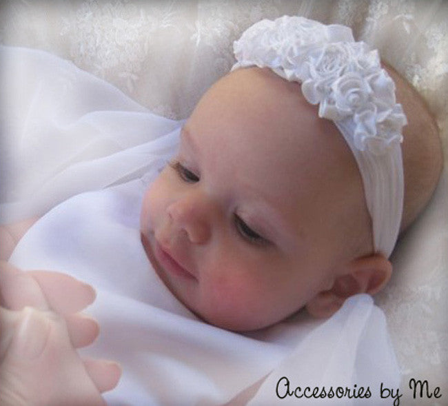 Baptism White Roses Floral Nylon Headband - Accessories by Me