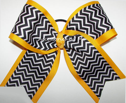Chevron Black Yellow Gold Cheer Bow