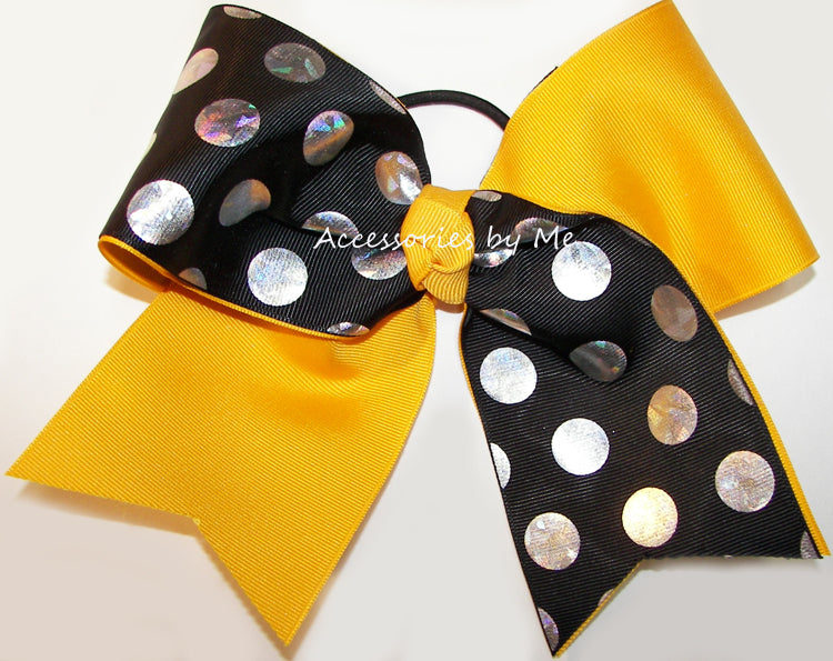 Sparkly Yellow Gold Black Foil Cheer Bow
