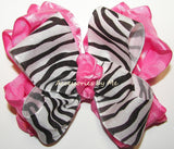 Frilly Zebra Black Hot Pink Ruffle Hair Bow for Girls - Accessories by Me