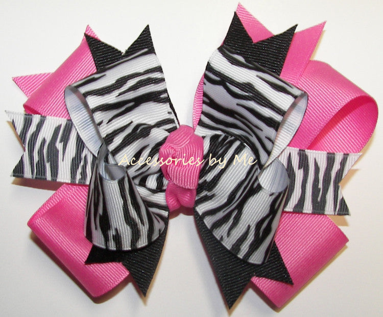Zebra Hot Pink Hair Bow for Girls