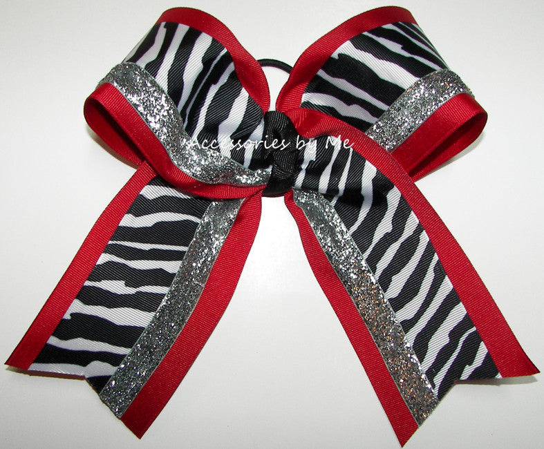 Red Black Silver Glitter Big Cheer Bow