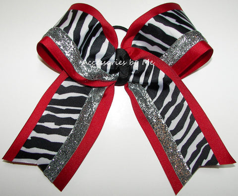 Zebra Red Black Silver Big Cheer Bow