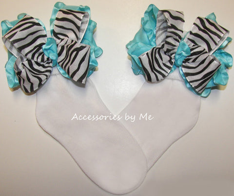 Zebra Turquoise Ruffle Bow Socks