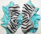 Frilly Zebra Turquoise Ruffle Hair Bow - Accessories by Me